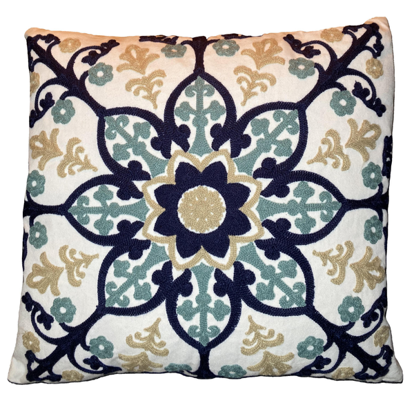 Decorative pillow with a floral pattern on a white background