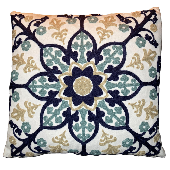 Decorative pillow with a floral pattern on a white background
