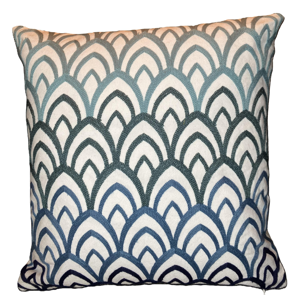 Decorative pillow with geometric pattern on a white background