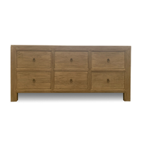 Wooden chest of drawers with six drawers on a white background