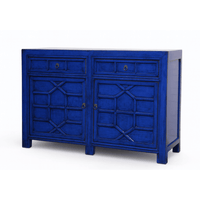 Blue sideboard with geometric design on a white background