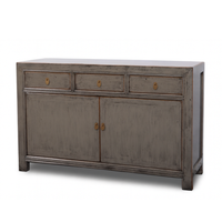 Wooden sideboard with a rustic finish on a white background