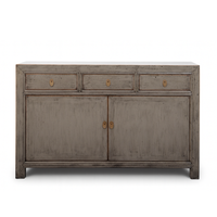 Wooden sideboard with a distressed finish on a white background