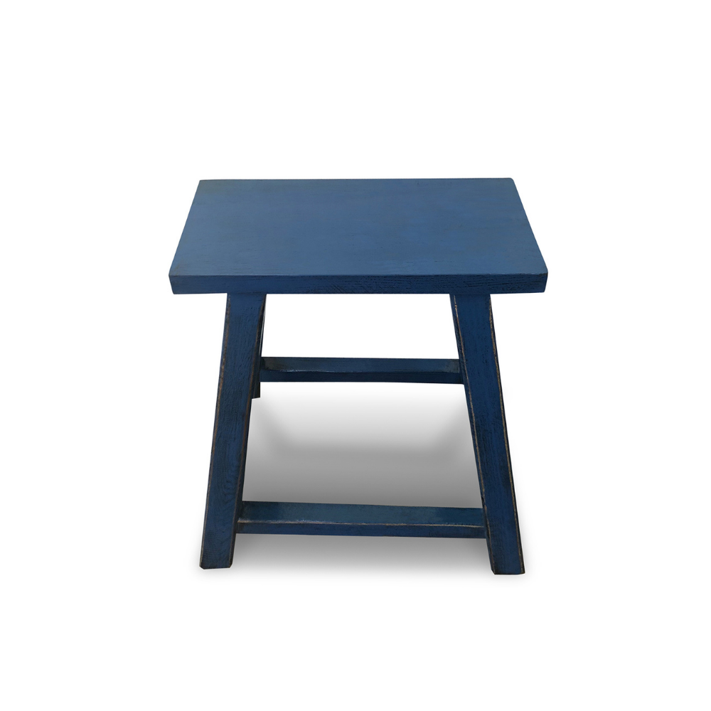 Blue wooden side table on a white background