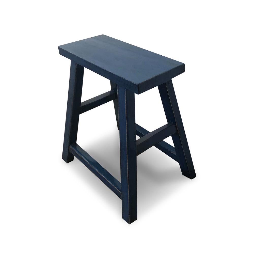 Blue Timber Stool Wooden Stool High Gloss | Matahari Interiors