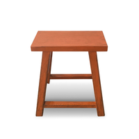 Wooden stool with a square top and four legs on a white background