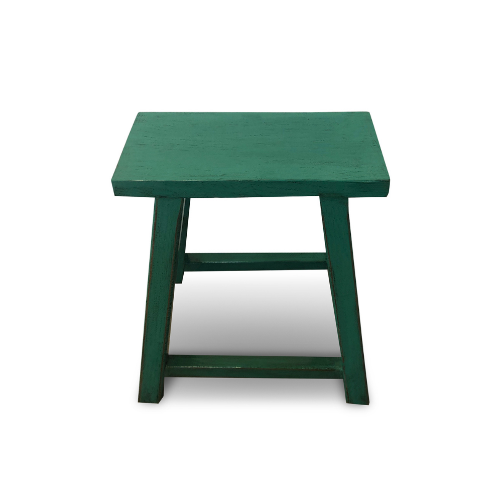 Green wooden stool on a white background